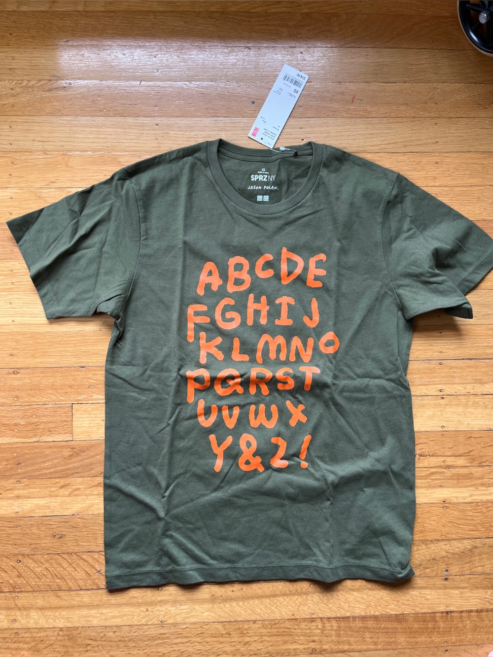 RARE Jason Polan for Uniqlo alphabet t-shirt olive orange NWT R.I.P. moma artist